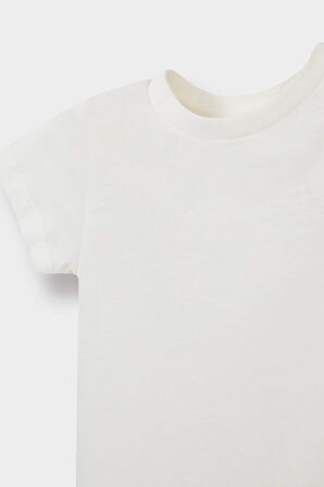 Kız Bebek 2'li Takım Basic Düz Kısa Kollu Tişört Paraşüt Elbise