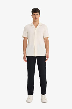 Modern Fit Polo Yaka Krinkıl Kumaş Kısa Kollu Gömlek