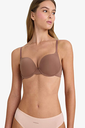 Push Up Micro Kaplı Yarım Dolgulu Balenli Tişört Bra Fall in Love