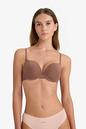 Push Up Micro Kaplı Yarım Dolgulu Balenli Tişört Bra Fall in Love