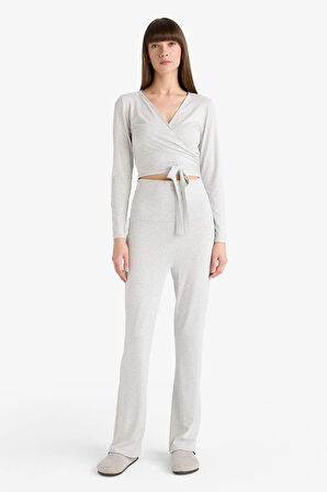 Kuşaklı Uzun Kollu Tişört-Fall in Love Loungewear