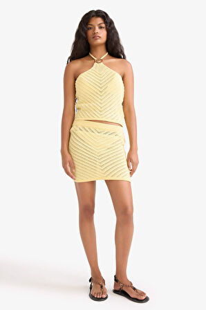 Slim Fit Dar Kesim Kroşe Mini Etek