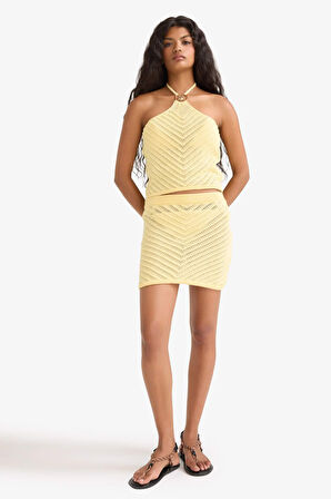 Slim Fit Dar Kesim Kroşe Mini Etek