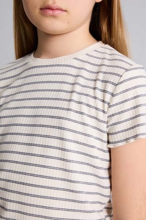 DeFacto Slim Fit Bisiklet Yaka Çizgili Fitilli Kısa Kollu Tişört Kız Çocuk B6692A826SMGR449