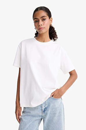 Regular Fit Bisiklet Yaka Basic Düz Premium Kısa Kollu Tişört