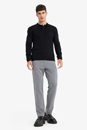 Standart Fit Polo Yaka Düğmeli Triko Kazak