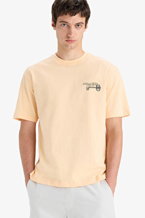 DeFacto %100 Pamuk Boxy Fit Bisiklet Yaka Sırt Baskılı Kısa Kollu Tişört F5879AX25SMOG288