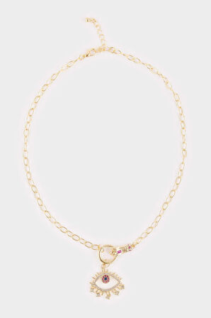 Kadın Çelik Pembe Göz Detaylı Kolye