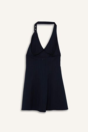 Coool Halter Yaka Kareli Mini Elbise