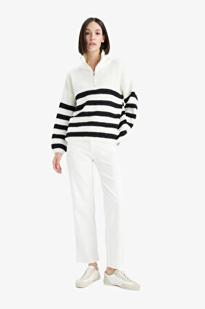 Relax Fit Yarım Fermuarlı Triko Kazak