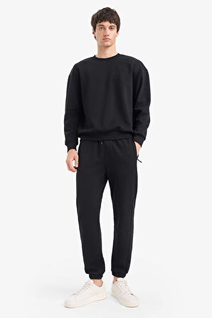 	Boxy Fit Bisiklet Yaka Basic Düz Pike Sweatshirt
