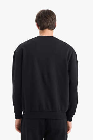 	Boxy Fit Bisiklet Yaka Basic Düz Pike Sweatshirt