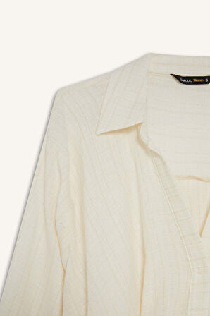 Regular Fit Gömlek Yaka Pamuklu Uzun Kollu Bluz