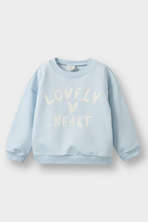 Kız Bebek Bisiklet Yaka Baskılı Sweatshirt