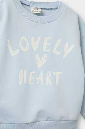 Kız Bebek Bisiklet Yaka Baskılı Sweatshirt