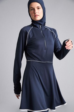 DeFacto Regular Fıt 4'lü Beyaz Biyeli Lacivert Burkini Mayo G8873AX26SMNV31