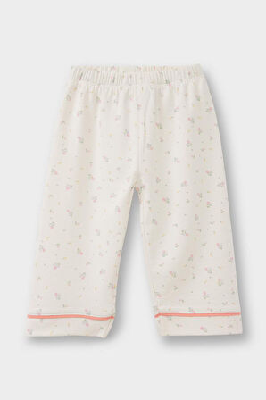 Kız Bebek Pijama Takımı Çiçekli Uzun Kollu Jakarlı Üst Uzun Alt