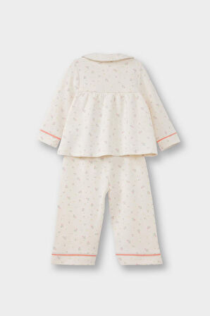 Kız Bebek Pijama Takımı Çiçekli Uzun Kollu Jakarlı Üst Uzun Alt