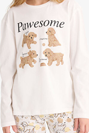 Kız Çocuk Pijama Takımı Baskılı Uzun Kollu Üst Uzun Alt 