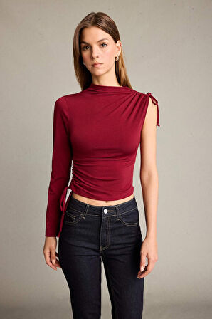 Tek Omuzlu Büzgülü Bluz