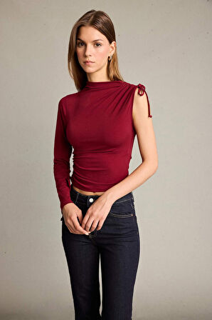 Tek Omuzlu Büzgülü Bluz