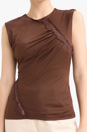 DeFacto Slim Fit Dar Kesim Bisiklet Yaka Dantel Detaylı Kolsuz Bluz G4116AX25AUBN341