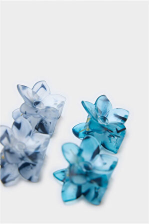 Kadın 4'lü Mavi Çiçekli Mandal Toka