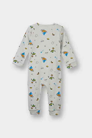 Erkek Bebek Yenidoğan Desenli Fitilli Kaşkorse Uzun Kollu Tulum