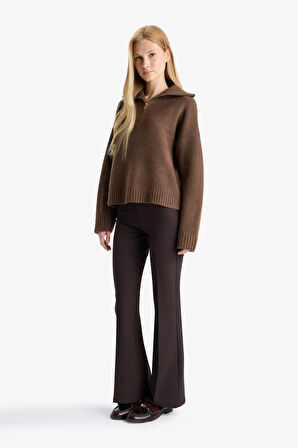 Oversize Geniş Kalıp Polo Yaka Fermuarlı Kazak