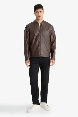 DeFacto Su İtici Slim Fit Dik Yaka Fermuarlı Suni Deri Ceket Mont D8525AX26SPBN130