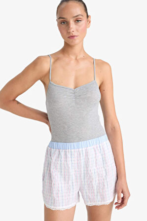 Regular Fit Gofre Dokulu Çizgili Şort Pijama Altı-Fall in Love