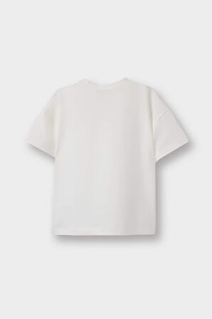 Kız Bebek Bisiklet Yaka Baskılı Kısa Kollu Tişört 