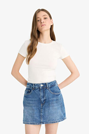 Coool Fitted Bisiklet Yaka Ribana Kısa Kollu Tişört