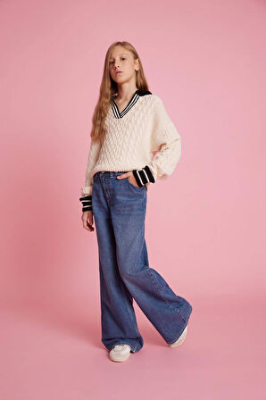Kız Çocuk Wide Leg Geniş Paça Jean Pantolon