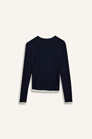 Slim Fit Dar Kesim Bisiklet Yaka Ribana Uzun Kollu Tişört