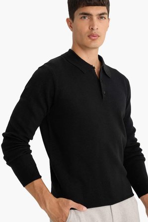 DeFacto Standart Fıt Polo Yaka Triko Kazak F1523AX25AUBK27
