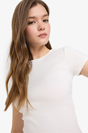 DeFacto Coool Fitted Bisiklet Yaka 2'li Ribana Kısa Kollu Tişört F6304AX25SMWT32