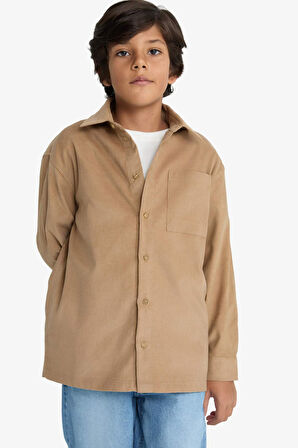 Erkek Çocuk Polo Yaka Fitilli Kadife Uzun Kollu Gömlek