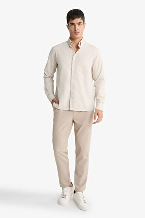 Regular Fit Polo Yaka Gabardin Uzun Kollu Gömlek