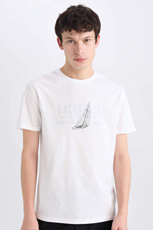 DeFacto %100 Pamuk Regular Fit Bisiklet Yaka Baskılı Kısa Kollu Tişört E1314AX25SMWT34