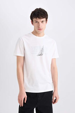 DeFacto %100 Pamuk Regular Fit Bisiklet Yaka Baskılı Kısa Kollu Tişört E1314AX25SMWT34