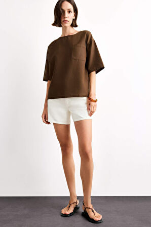 Relax Fit Bisiklet Yaka Dokuma Kısa Kollu Gömlek