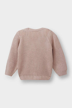 Kız Bebek V Yaka Düğmeli Hırka