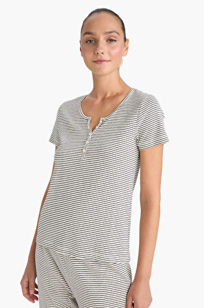 Regular Fit Çizgili Kısa Kollu Üst Uzun Alt-Fall in Love 