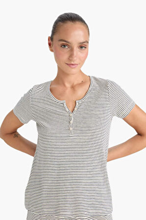 Regular Fit Çizgili Kısa Kollu Üst Uzun Alt-Fall in Love 