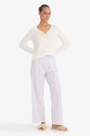 Regular Fit Uzun Boy Gofre Dokulu Pijama Altı-Fall in Love
