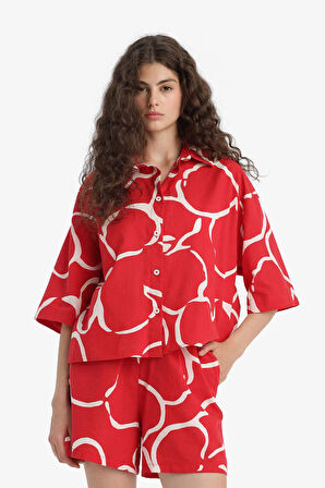 Oversize Geniş Kalıp Desenli Yarım Kollu Gömlek