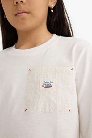 Kız Çocuk Oversize Geniş Kalıp Bisiklet Yaka Baskılı Uzun Kollu Tişört