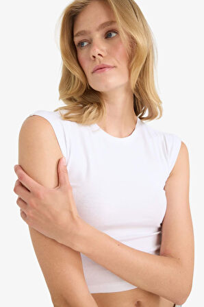 Fitted Bisiklet Yaka Kısa Kollu Tişört