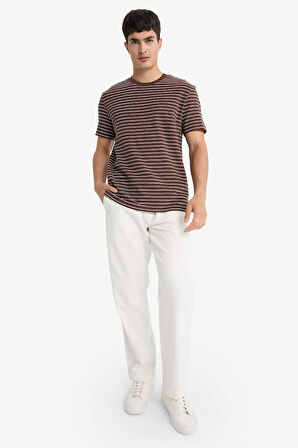 Regular Fit Bisiklet Yaka Çizgili Kısa Kollu Tişört